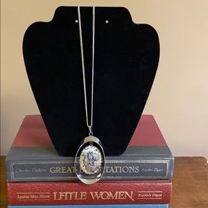 13” long silver tone large Paua shell necklace